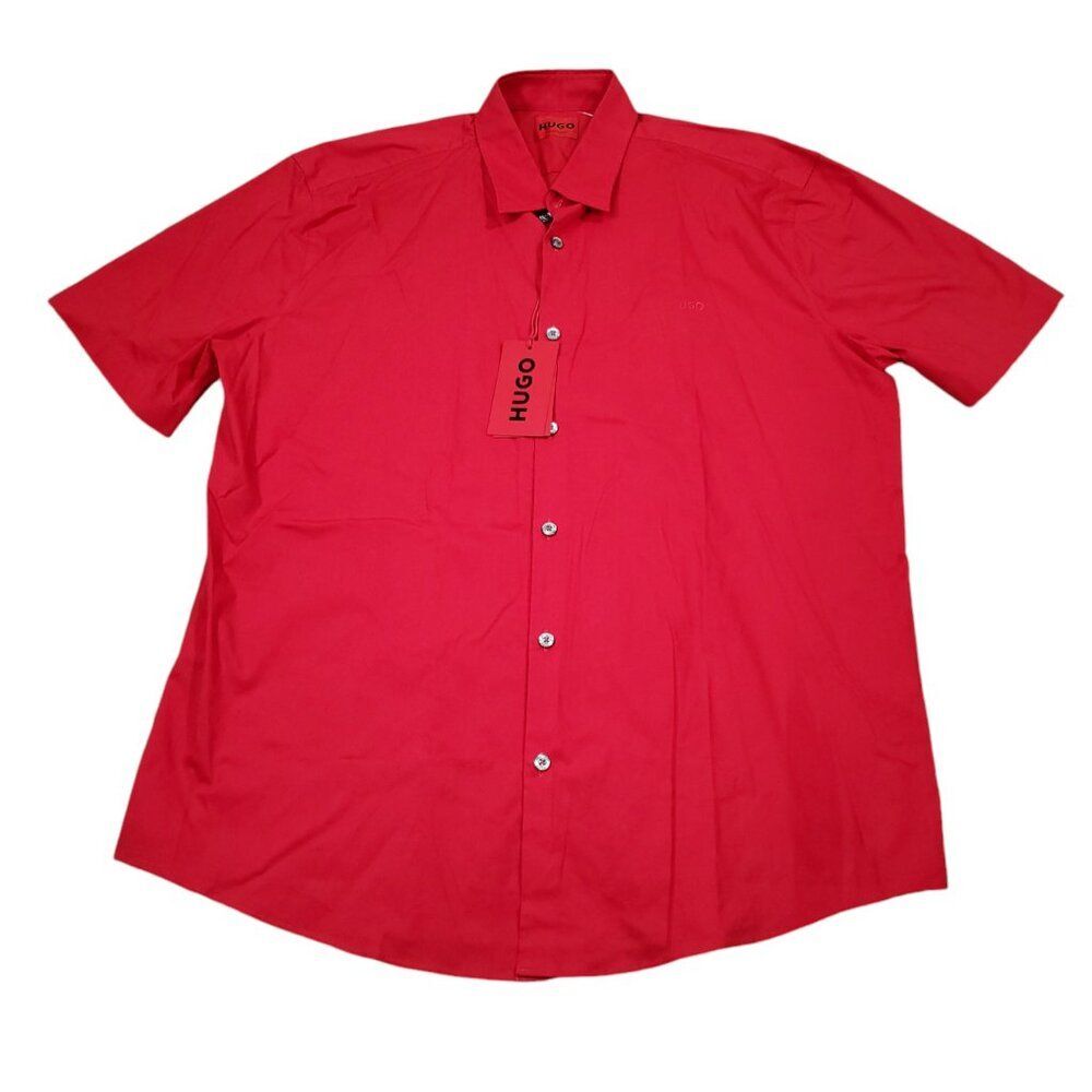 Hugo Casual Ermino Slim Fit Button Front Shirt Short Sleeve Red Men's Size XXL